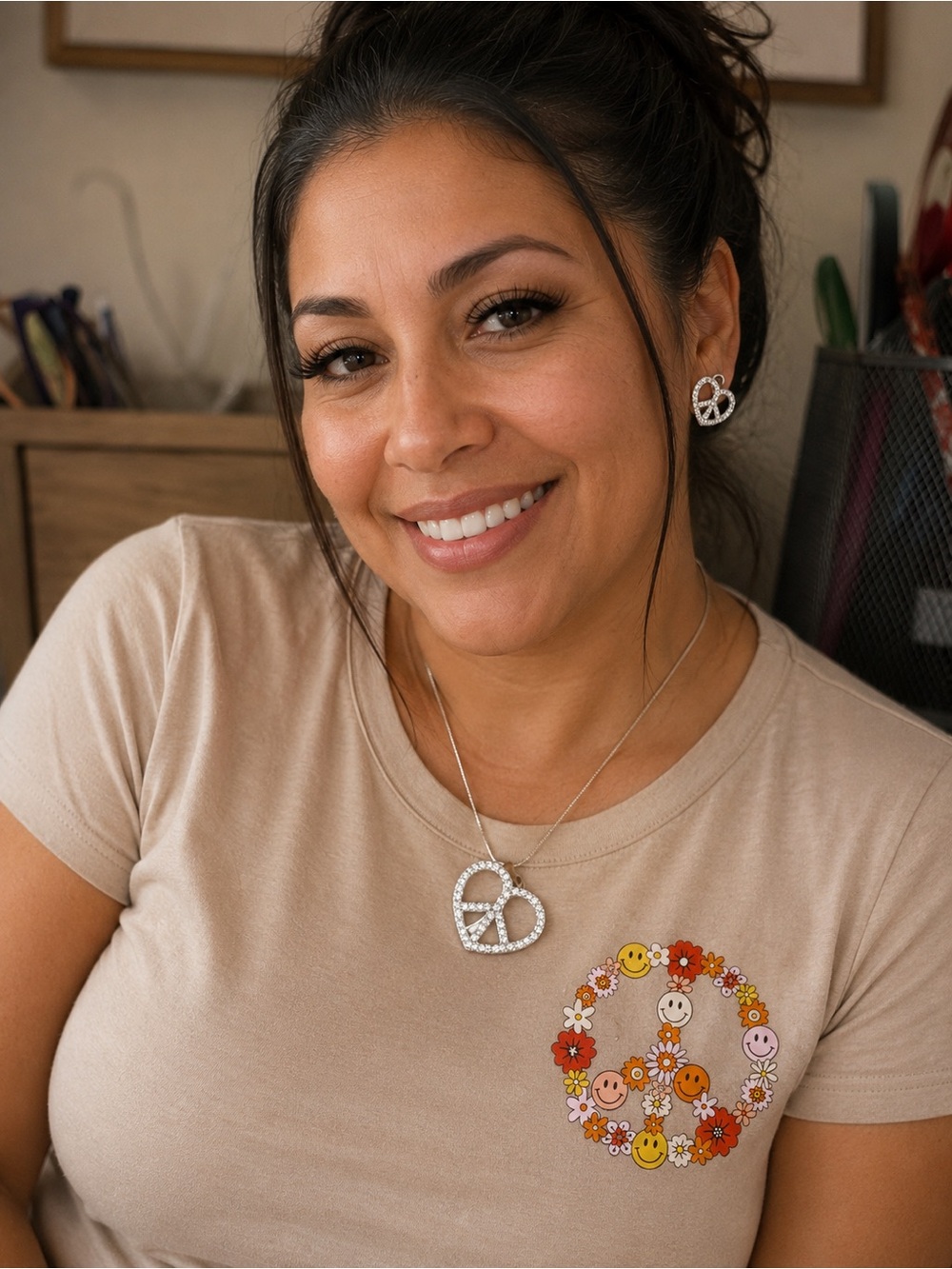 Stainless “Peace” Necklace, Earrings & Iron on for Tee-Shirt